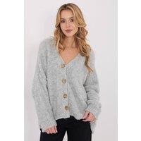 Love Lace Women's Loose V Neck Button Cardigan Sweater in Grey