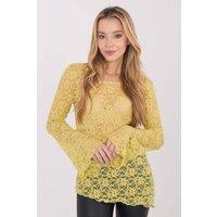 Love Lace Women's Elegant Lace Bell Sleeve Blouse with Round Neck in Green