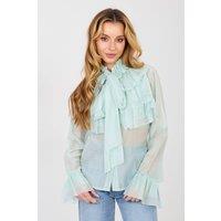 Love Lace Women's Elegant Stand Collar Long Sleeve Blouse in Mint