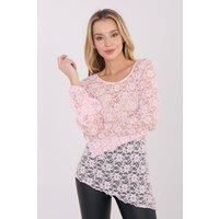 Love Lace Women's Elegant Lace Blouse with Bell Sleeves in Pink