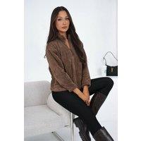 Love Lace Women's Soft Teddy Bear Zip Sweatshirt Stand Collar in Brown | Size: Medium/Large