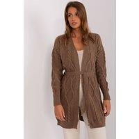 Love Lace Women's Variegated Plaid Tie Belt Cardigan in Brown
