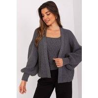 Love Lace Women's Strapless Top & Cardigan Set with Textured Knit in Grey