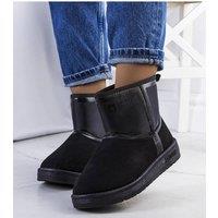 Love Lace Women's Suede Slip On Snow Boots with Faux Fur Lined Rubber Sole in Black | Size: 3.5