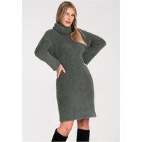 Love Lace Women's Soft Fluffy Bell Sleeve Turtleneck Dress in Green