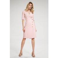 Love Lace Women's Pink Cheese Neckline Midi Dress with Ruffle Sleeves | Size: Medium