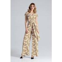 Love Lace Women's V Neck Short Sleeve Wide Leg Elastic Jumpsuit | Size: Small