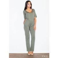 Love Lace Women's Airy Viscose Back Slit Jumpsuit with Pockets in Green | Size: Large