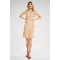 Love Lace Women's Envelope Midi Dress Cheese Neck Tie Buttons in Beige | Size: XL