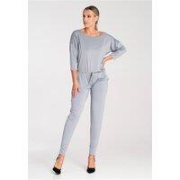 Love Lace Women's Drawstring Waist Boat Neck Tapered Jumpsuit in Grey | Size: Small