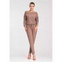 Love Lace Women's Loose Tapered Leg Jumpsuit with Boat Neck in Beige | Size: Medium