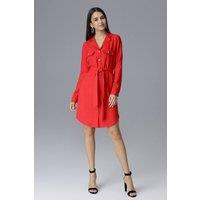 Love Lace Women's Button Pocket Shirt Dress with Waist Tie in Red | Size: Small
