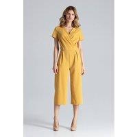Love Lace Women's Short Sleeve Envelope Jumpsuit Wide Leg Zip in Yellow | Size: XL