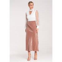 Love Lace Women's Satin Midi Skirt with Elastic Waistband Style 214937 in Beige | Size: S/M