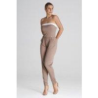 Love Lace Women's Strapless Loose Jumpsuit with Pleated Legs in Beige | Size: Medium
