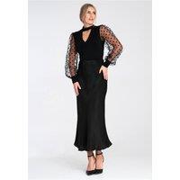 Love Lace Women's Satin Midi Skirt with Elastic Waistband Style 214938 in Black | Size: S/M