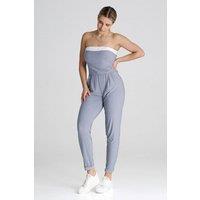 Love Lace Women's Strapless Loose Classic Jumpsuit with Pleats in Grey | Size: Large