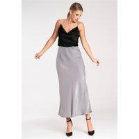 Love Lace Women's Satin Midi Skirt with Elastic Waistband in Grey | Size: S/M