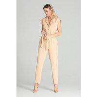 Love Lace Women's Beige Tie Waist Collar Lapel Jumpsuit | Size: Large