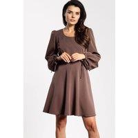 Love Lace Women's Flared Mini Dress with Tie Puff Sleeves in Brown | Size: Medium