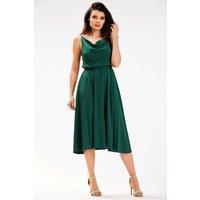 Love Lace Women's Elegant Crinkled Neck Midi Dress Elastic Waist in Green | Size: Small