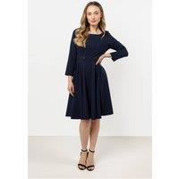 Love Lace Women's Classic Flared Boat Neck Dress with Front Buttons in Blue | Size: Small