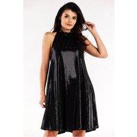 Love Lace Women's Polish Evening Dress Loose Flared Ruffle Neck in Black | Size: S/M