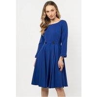 Love Lace Women's Classic Flared Boat Neck Dress with Front Buttons Style 212241 in Blue | Size: Small