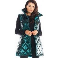 Love Lace Women's Awama Quilted Autumn High Collar Button Vest in Green | Size: S/M
