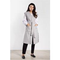 Love Lace Women's Soft Fleece Long Gilet with Belt Pockets in Grey | Size: XL