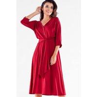 Love Lace Women's Buttoned Trapezoid Hem Midi Dress with Belt in Red | Size: XL