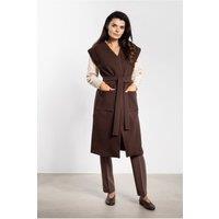 Love Lace Women's Long Soft Fleece Vest With Belt Pockets in Brown | Size: Small