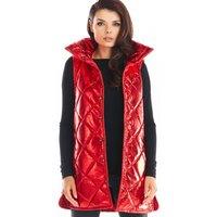 Love Lace Women's Awama Quilted Warm High Collar Button Vest in Red | Size: Large/XL
