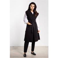 Love Lace Women's Long Fleece Vest with Waist Belt & Pockets in Black | Size: Small