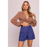 Love Lace Women's High Waisted Cotton Pleated Shorts with Pockets in Blue | Size: XL