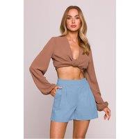 Love Lace Women's High Waist Cotton Pleated Shorts in Blue | Size: Medium