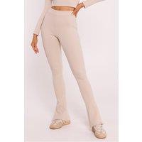 Love Lace Women's Ribbed Cotton Leggings with Side Slits in Beige | Size: Large