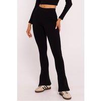 Love Lace Women's Long Ribbed Cotton Knit Leggings with Slits in Black | Size: Small