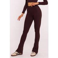 Love Lace Women's Long Ribbed Cotton Leggings with Slits in Brown | Size: Large