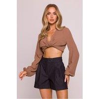 Love Lace Women's Cotton Matte High Waisted Pleated Shorts in Grey | Size: Large