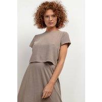 Love Lace Women's Linen Viscose Summer Blouse in Brown | Size: Large