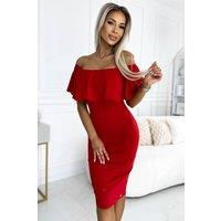 Love Lace Women's Pencil Dress with Spangled Frilled Skirt in Red | Size: XS