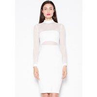 Love Lace Women's Mesh Sleeve Waist Cutout Knit Dress in White | Size: XL