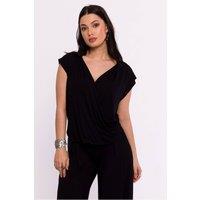 Love Lace Women's Viscose Knit Envelope Blouse with Draping in Black | Size: 2XL