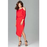 Love Lace Women's Asymmetrical Kimono Sleeve Evening Dress with Slit in Red | Size: Large
