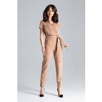 Love Lace Women's Draped Waist Short Sleeve Jumpsuit in Brown | Size: Small