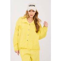 Love Lace Women's Classic Denim Jacket with Lace Hem in Yellow
