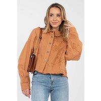 Love Lace Women's Embroidered Fringe Denim Jacket for Daily Wear in Orange