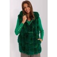 Love Lace Women's Hooded Faux Fur Polyester Vest with Pockets Style 187596 in Green | Size: Large/XL