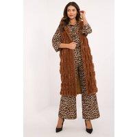 Love Lace Women's Hooded Fur Style Polyester Zip Vest in Brown | Size: Large/XL